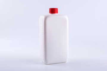 White plastic bottle on a white background