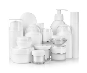 Fototapeta na wymiar Set of body care products isolated on white