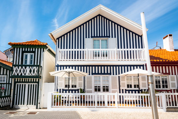 colorful houses in Costa Nova, Aveiro, Portugal