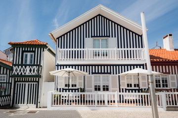 colorful houses in Costa Nova, Aveiro, Portugal