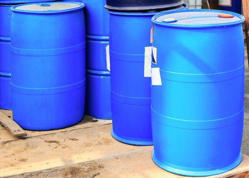 Blue plastic barrels