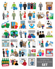Simple Flat social and business set. 40 icons about business, sport, social aid, jobs, election.