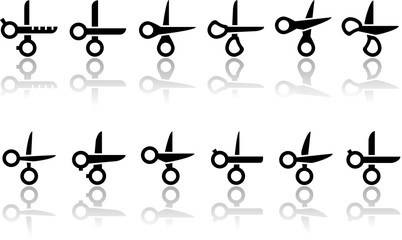 scissors icons with reflection