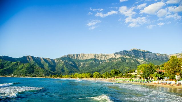 Psili Ammos beach, Thassos island, Greece. It is known as Golden beach. It is situated between Skala Panagia and Skala Potamia.
