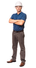 Engineer Architect in blue polo shirt with Arms Crossed isolated on white background