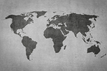 textured vintage world map on grey background