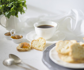 Cup of tea on the white table