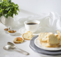 Cup of tea on the white table