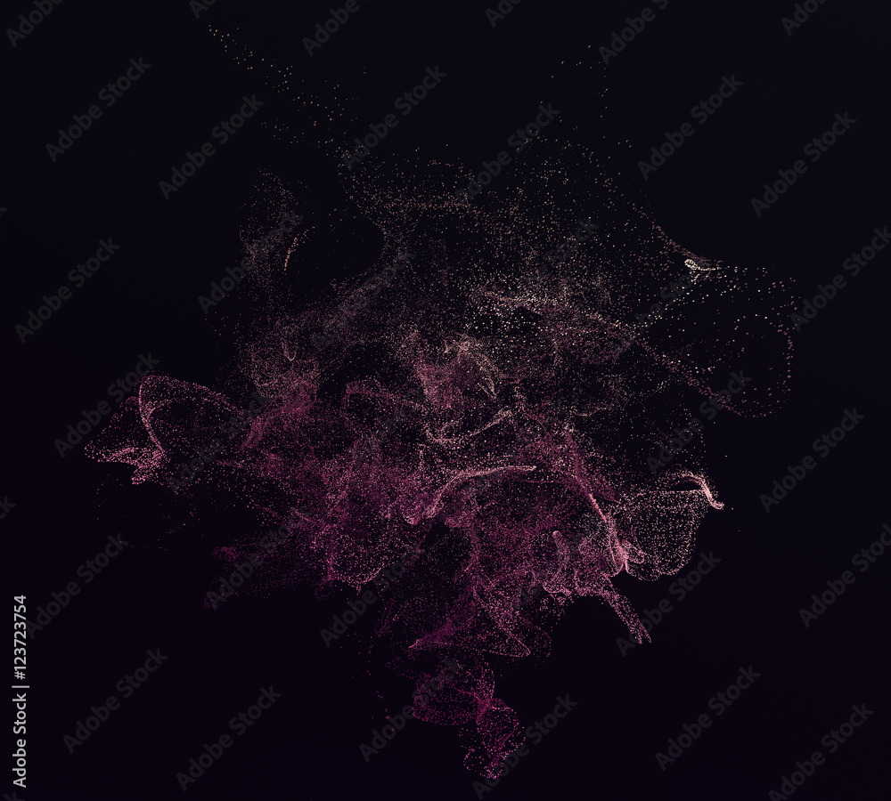 Poster abstract 3d rendering of chaotic particles. flying cubes in empty space. dynamic shape. futuristic b