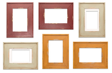 Rustic worn aged wooden Picture Frames isolated on White background