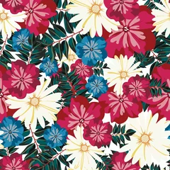 Poster Beautiful floral seamless pattern. Bright buds, leaves, flowers. Tropical flower © wewhitelist