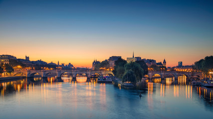 Fototapeta premium Paris Panorama. Panoramic image of Paris riverside during sunrise.