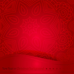 Beautiful red background with ornament for Christmas. Mandala.