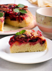 Plum upside down sponge cake