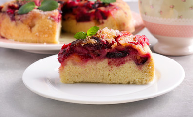 Plum upside down sponge cake