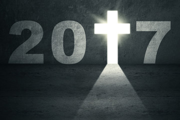 Number 2017 and cross symbol