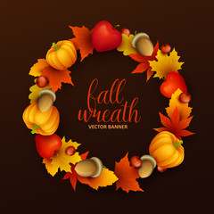 Vector wreath of autumn leaves.