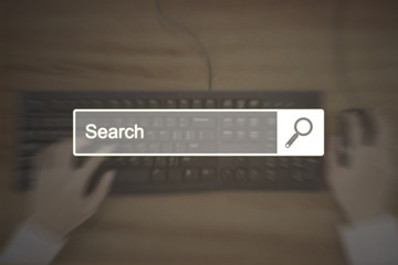 Search bar with hand and keyboard