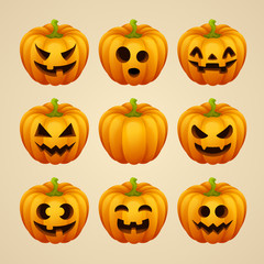 Set of Halloween pumpkins. Vector illustration.