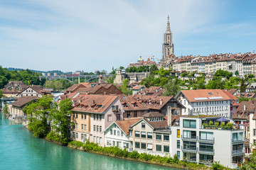 Fototapeta na wymiar World treasure city. View of Bern old town over the Aare river - Switzerland.
