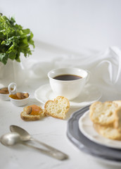 Cup of tea on the white table