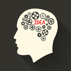 Head with brain pictograph. Male human think symbols. Vector illustration