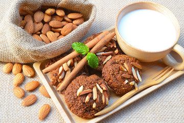 Homemade cookies, almonds and almond milk Clean Food.