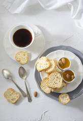 Cup of tea on the white table