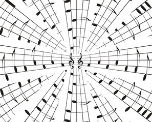 Obraz premium graphic design illustration of notes and note lines, music concept. Black and white.