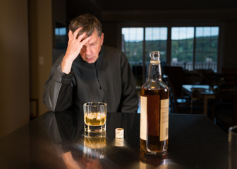 Senior caucasian adult man with depression