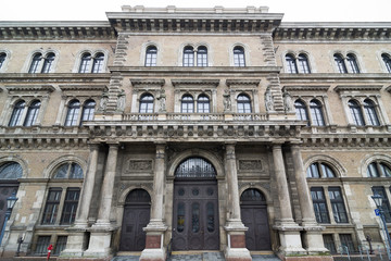 Fototapeta na wymiar Facade of the Corvinus University of Budapest. Budapest, Hungary