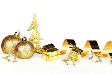 Christmas decorations on snow