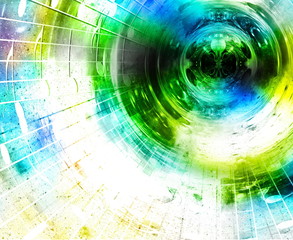 music notes in space with stars. abstract color background. Music concept.