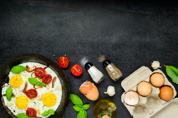 Fried Eggs with Ingredients and Copy Space Area