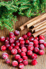 Frozen cranberry on the table