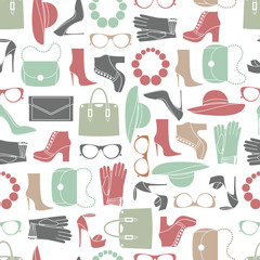 Vector pattern of fashion objects and trendy accessories