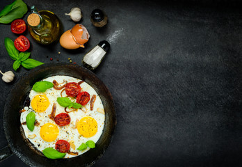 Fried Eggs with Salt and Copy Space