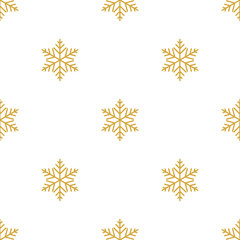 Gold snowflakes on white background. Seamless pattern