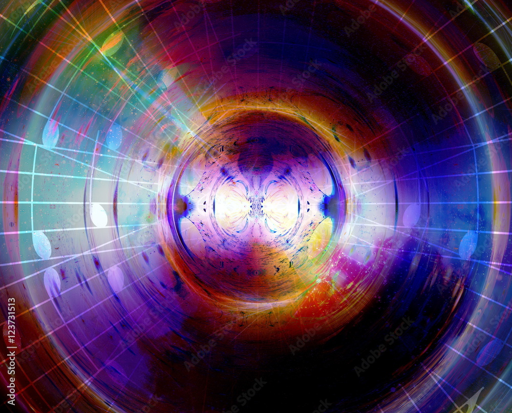 Poster music notes in space with stars. abstract color background. music concept.