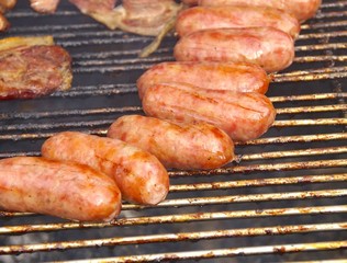 Taiwanese sausage closeup at market.