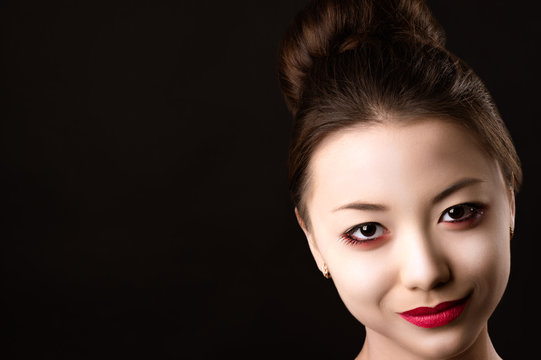 portrait beautiful Korean girl closeup with bright makeup