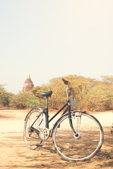 Plakat Bicycle in old Bagan, Myanmar (Vintage filter)