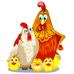 Red Rooster with his wife and children.