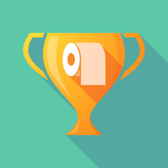 Long shadow gold award cup with a toilet paper roll