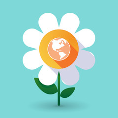 Fototapeta premium Long shadow daisy flower with an America region world globe