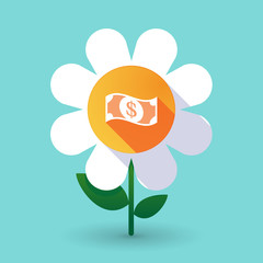 Fototapeta premium Long shadow daisy flower with a dollar bank note