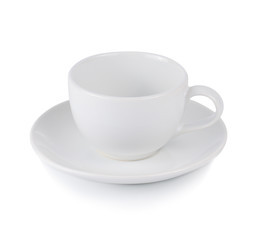 White ceramic cup isolated on white background.