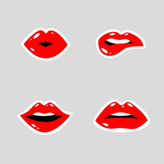 Cosmetics and makeup seamless pattern. Closeup beautiful lips of woman with red lipstick and gloss. Sexy wet lip make-up. Open mouth. Sweet kiss.Funny wallpaper for textile and fabric. Fashion style.