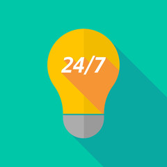 Long shadow light bulb icon with    the text 24/7