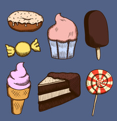 Hand drawn sweets and candies